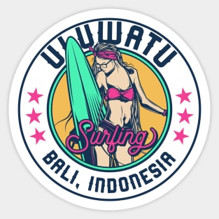 Retro Surfer Babe Badge Uluwatu Bali, Indonesia Sticker